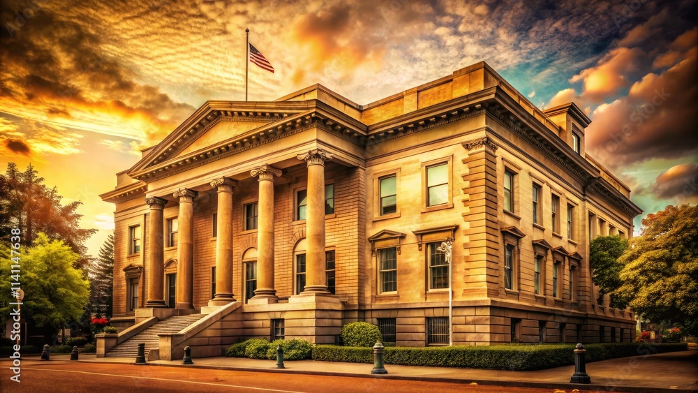 Obraz premium Vintage Oregon Supreme Court photo captures Salem's Justice Building, a testament to historic architecture.