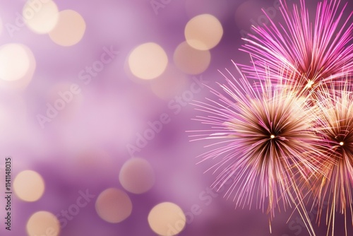 A firework display with two fireworks in the foreground