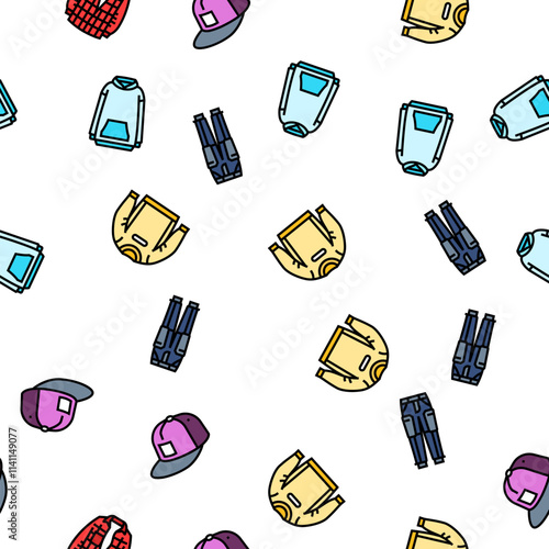 streetwear cloth fashion urban vector seamless pattern thin line illustration