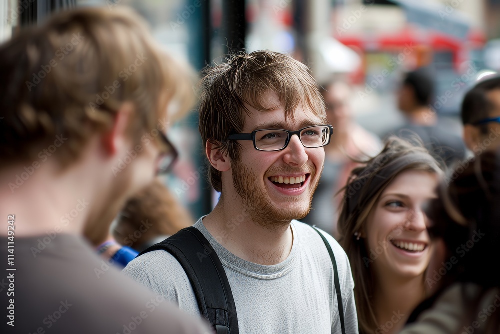 Portrait of a happy young man with glasses smiling in the city Portrait of a happy young man with glasses smiling in the city