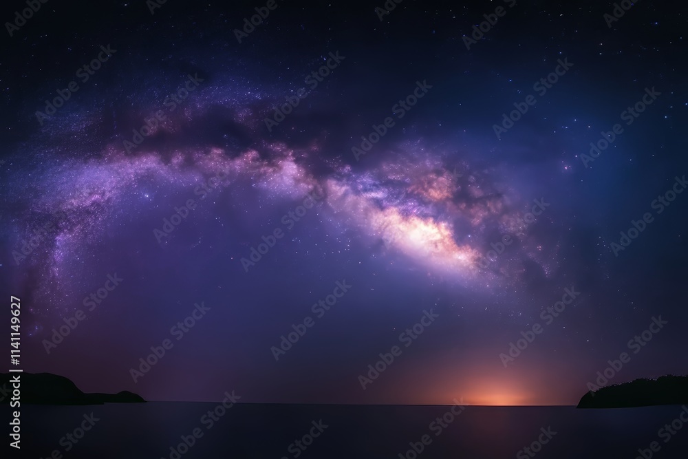 Fototapeta premium A beautiful night sky with a large purple cloud