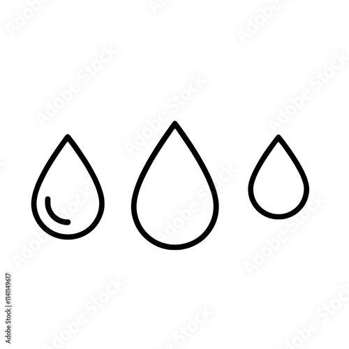 Three Water Drops: Minimalist line art illustration of three water drops of different sizes, representing the concept of growth, progress, and change.  