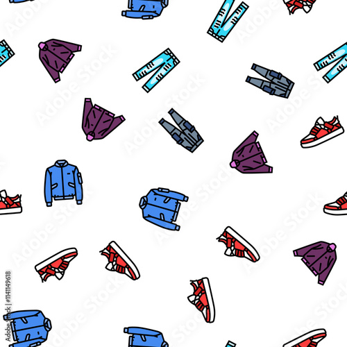 streetwear cloth fashion urban vector seamless pattern thin line illustration