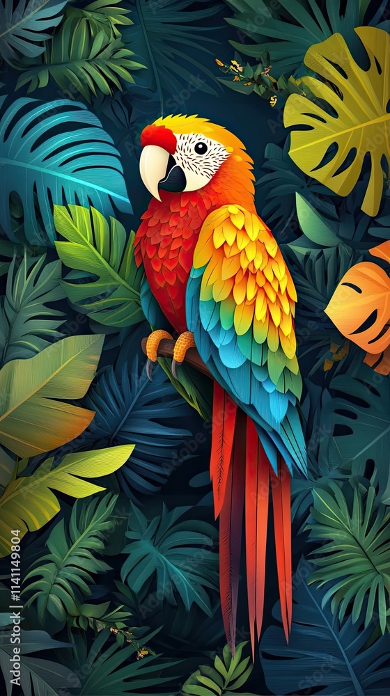 Obraz premium Vibrant Macaw Amidst Lush Tropical Foliage