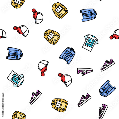 streetwear cloth fashion urban vector seamless pattern thin line illustration