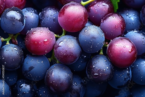 Wallpaper Mural Close up of fresh juicy grapes with vibrant water droplets on purple and green fruit Torontodigital.ca
