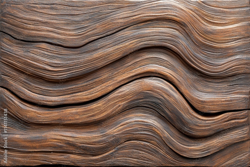 A brown wooden surface with a wavy pattern A brown wooden surface with a wavy pattern