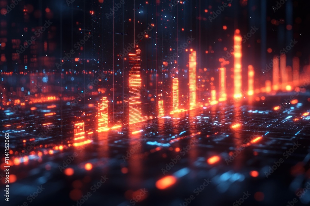 Futuristic Financial Chart with Glowing Candlesticks and Moving Averages on Dark Background Futuristic Financial Chart with Glowing Candlesticks and Moving Averages on Dark Background