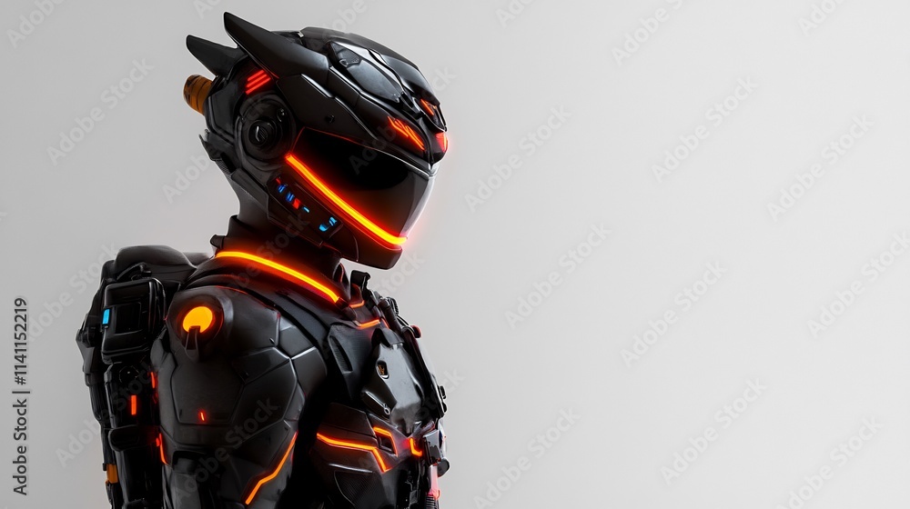 Futuristic Warrior: A Profile View of Advanced Combat Armor in a Stark Setting Futuristic Warrior: A Profile View of Advanced Combat Armor in a Stark Setting