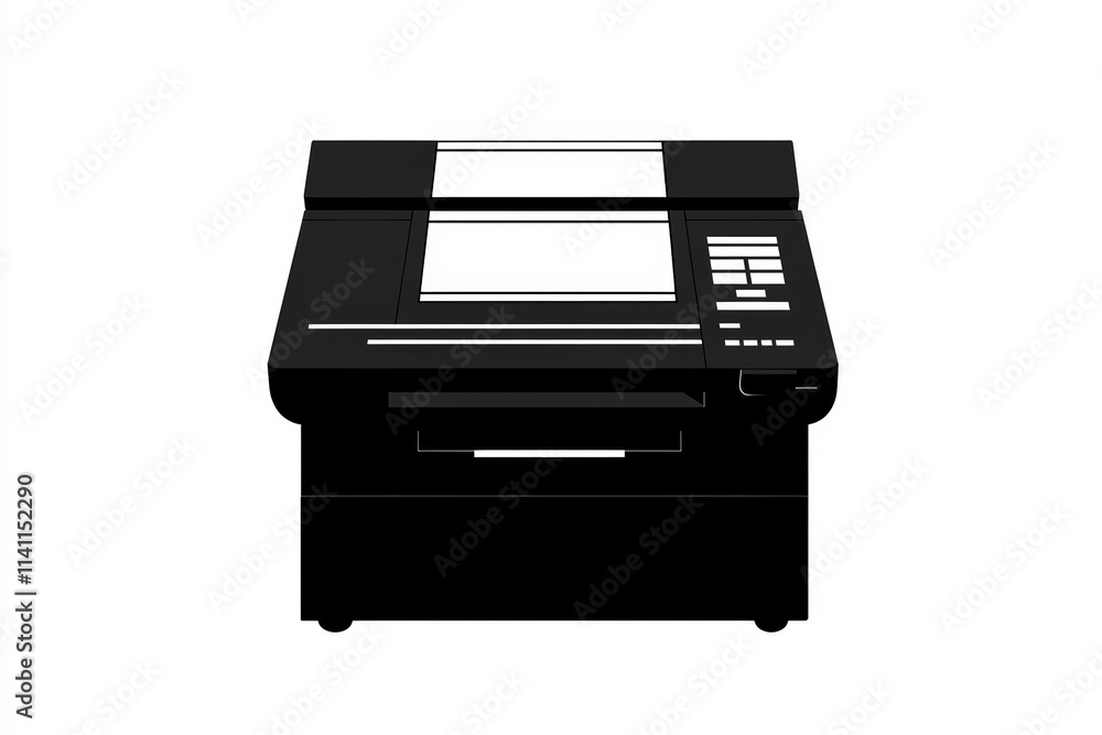 Modern black laser printer with control panel on white background Modern black laser printer with control panel on white background