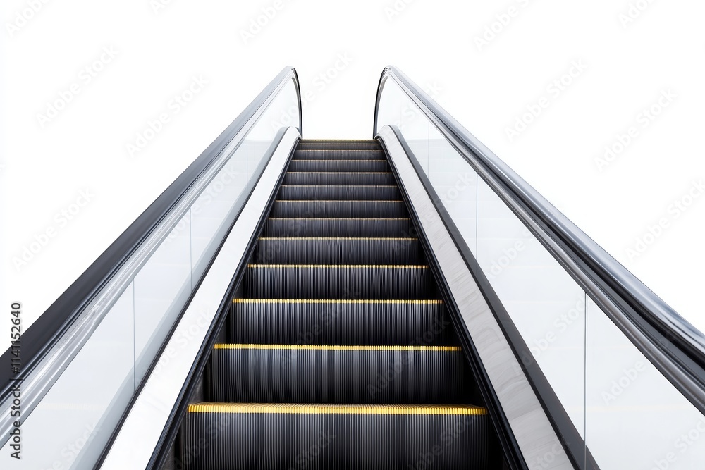 Modern escalator with glass sides in a bright minimalist setting Modern escalator with glass sides in a bright minimalist setting