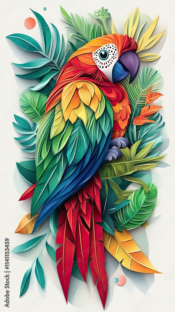 Fototapeta premium A Vibrant Macaw Amidst Lush Tropical Foliage