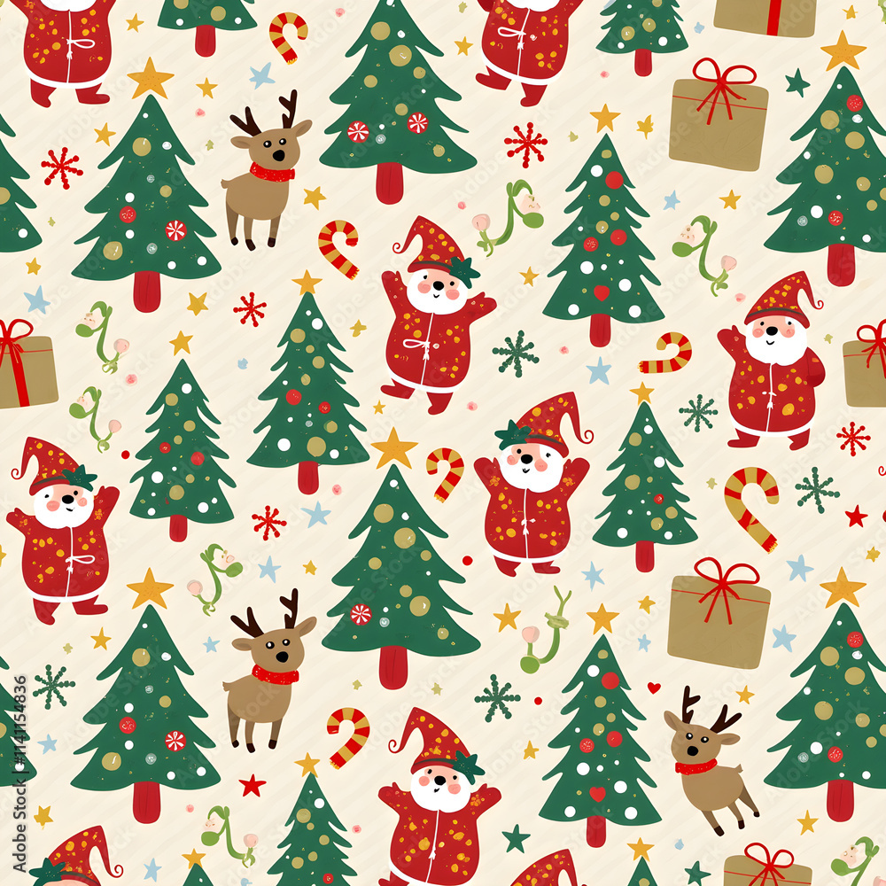 Christmas Pattern with Santa, Reindeer, and Trees
Christmas Pattern with Santa, Reindeer, and Trees