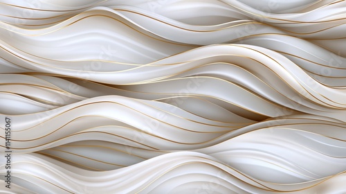 Elegant Flowing White and Gold Abstract Waves