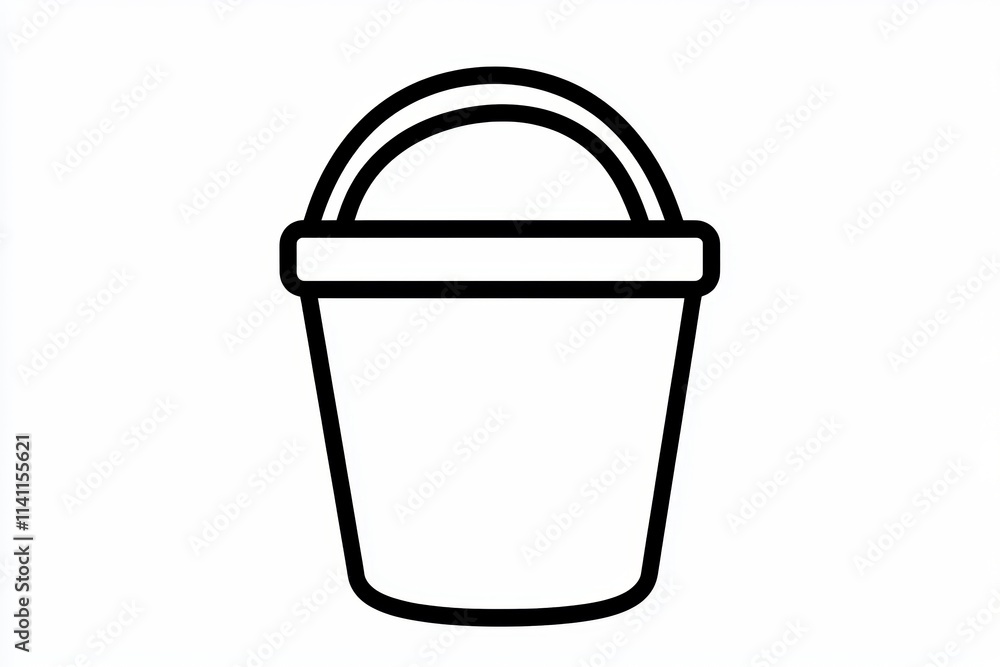 Minimalist black and white bucket icon with handle outline Minimalist black and white bucket icon with handle outline