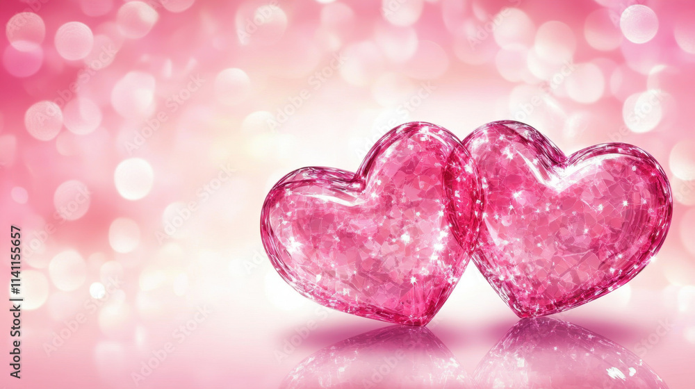 Obraz premium Shiny pink hearts on soft pink background create romantic atmosphere, perfect for Valentine Day celebrations