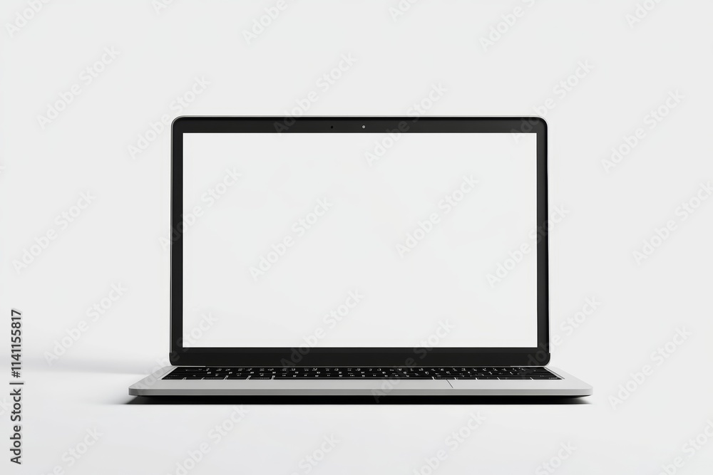 Minimalist open laptop with blank screen on white background Minimalist open laptop with blank screen on white background