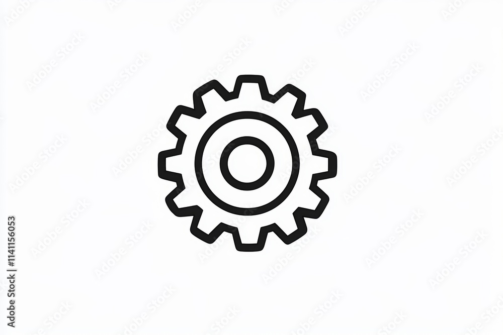 Black gear icon on white background illustrating mechanical engineering concept Black gear icon on white background illustrating mechanical engineering concept