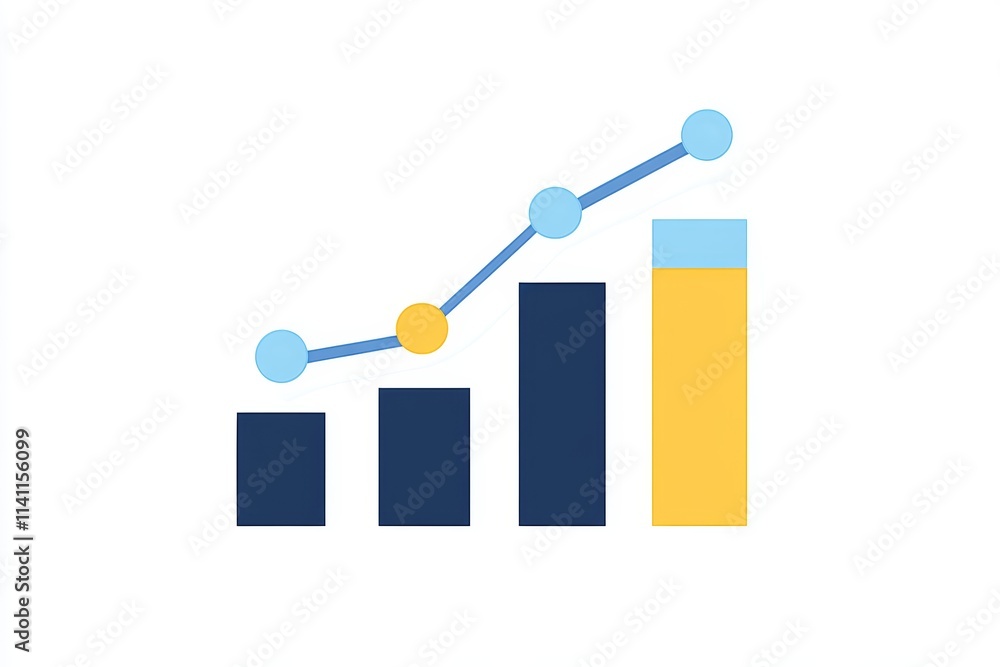 Colorful bar and line graph on white background Colorful bar and line graph on white background