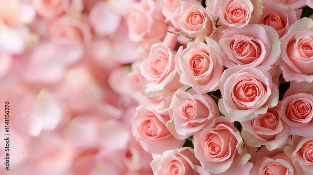 Romantic pink glow with roses: A dreamy pink background featuring glowing roses and floating petals, soft bokeh effect Romantic pink glow with roses: A dreamy pink background featuring glowing roses and floating petals, soft bokeh effect