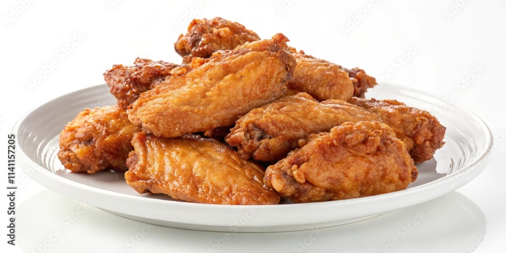A colorful plate of fried chicken with a white background A colorful plate of fried chicken with a white background