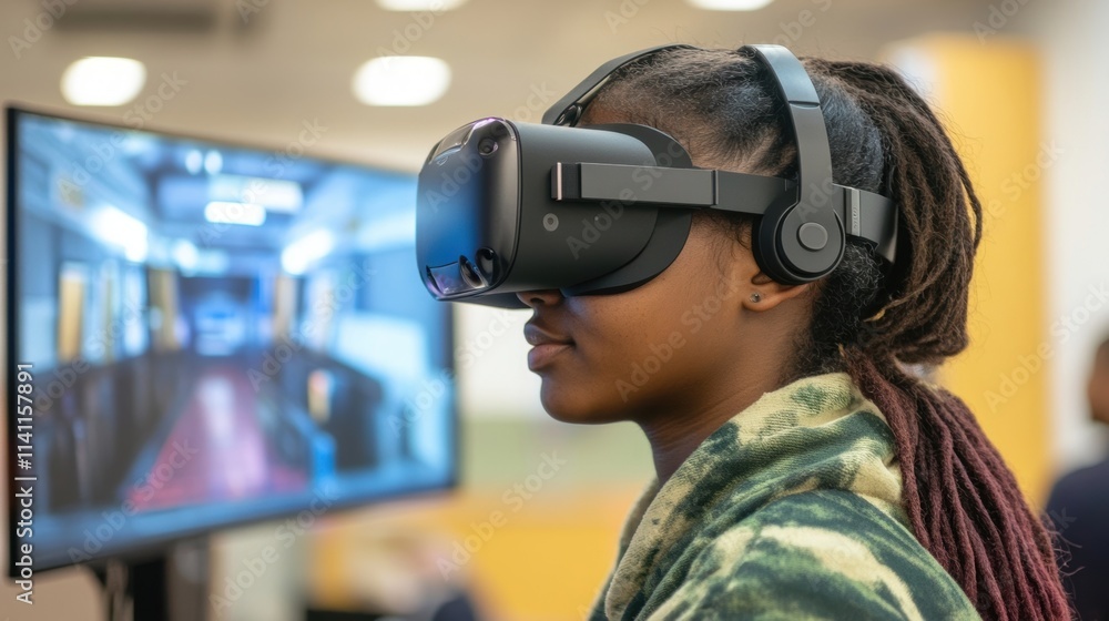 An image of a virtual reality headset being worn by a customer with immersive graphics visible on the screen showcasing a unique experience. An image of a virtual reality headset being worn by a customer with immersive graphics visible on the screen showcasing a unique experience.