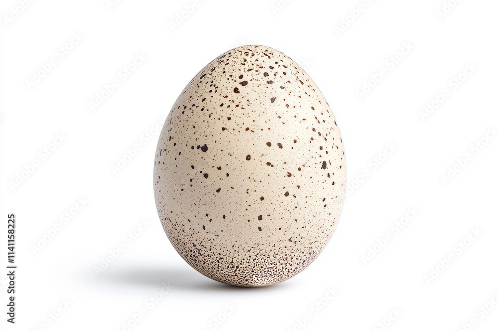 Speckled egg on white background: close-up of bird eggshell Speckled egg on white background: close-up of bird eggshell