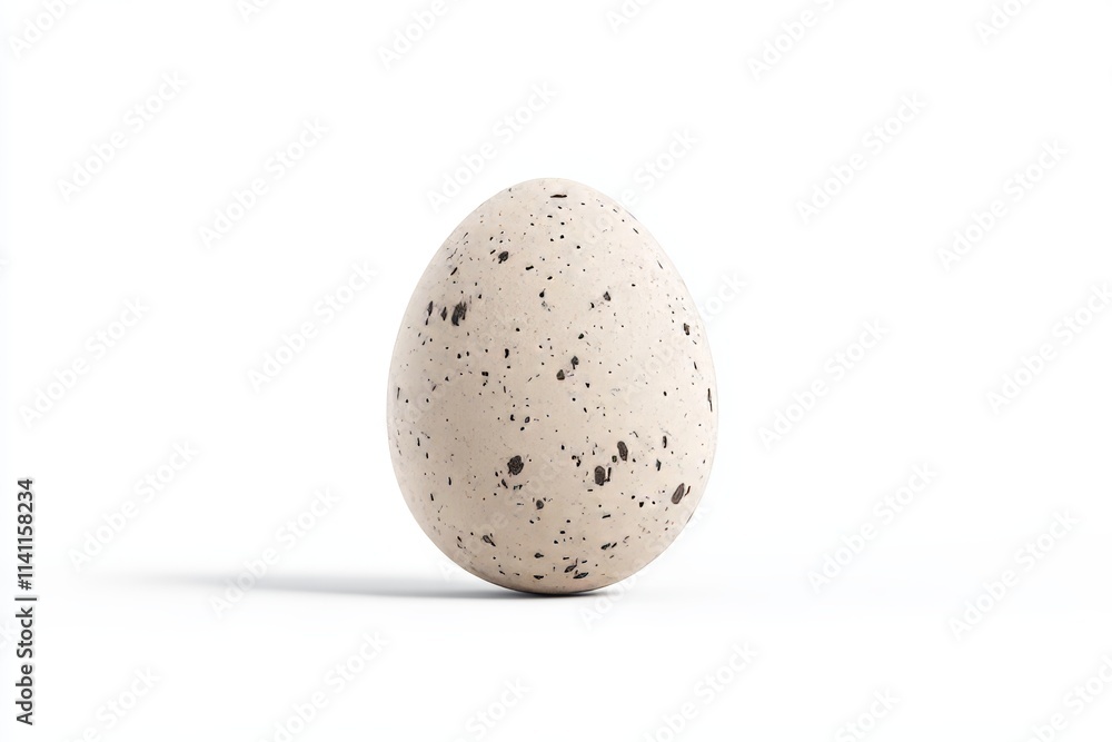 Speckled egg on white surface showcasing natural texture and symmetry Speckled egg on white surface showcasing natural texture and symmetry