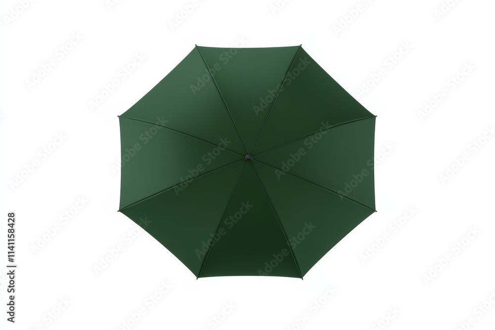 Top view of open green umbrella against white background Top view of open green umbrella against white background