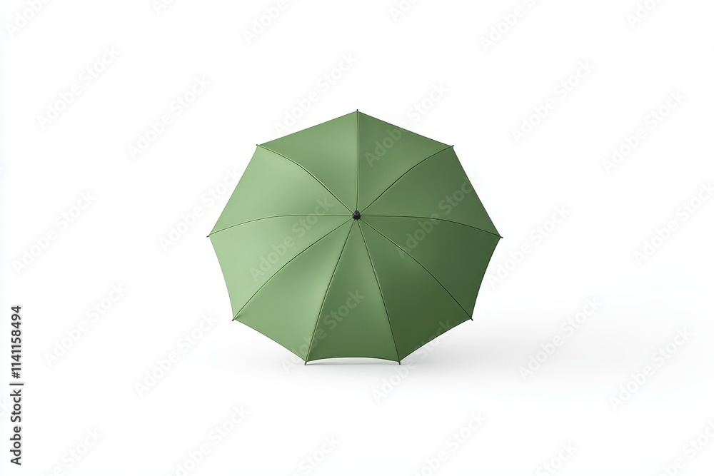 Open green umbrella on white background with eight panels Open green umbrella on white background with eight panels