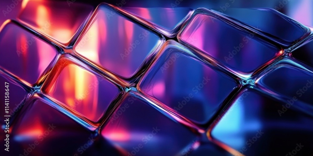Futuristic Geometric Shapes with Iridescent Glass Texture on Dark Background 3D Render Futuristic Geometric Shapes with Iridescent Glass Texture on Dark Background 3D Render