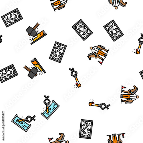 blacksmith forge anvil hammer vector seamless pattern thin line illustration