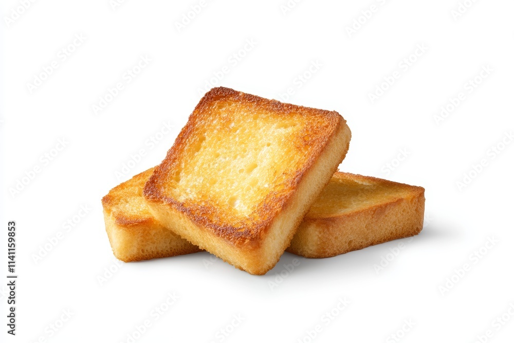 Golden brown toasted slices on white background Golden brown toasted slices on white background