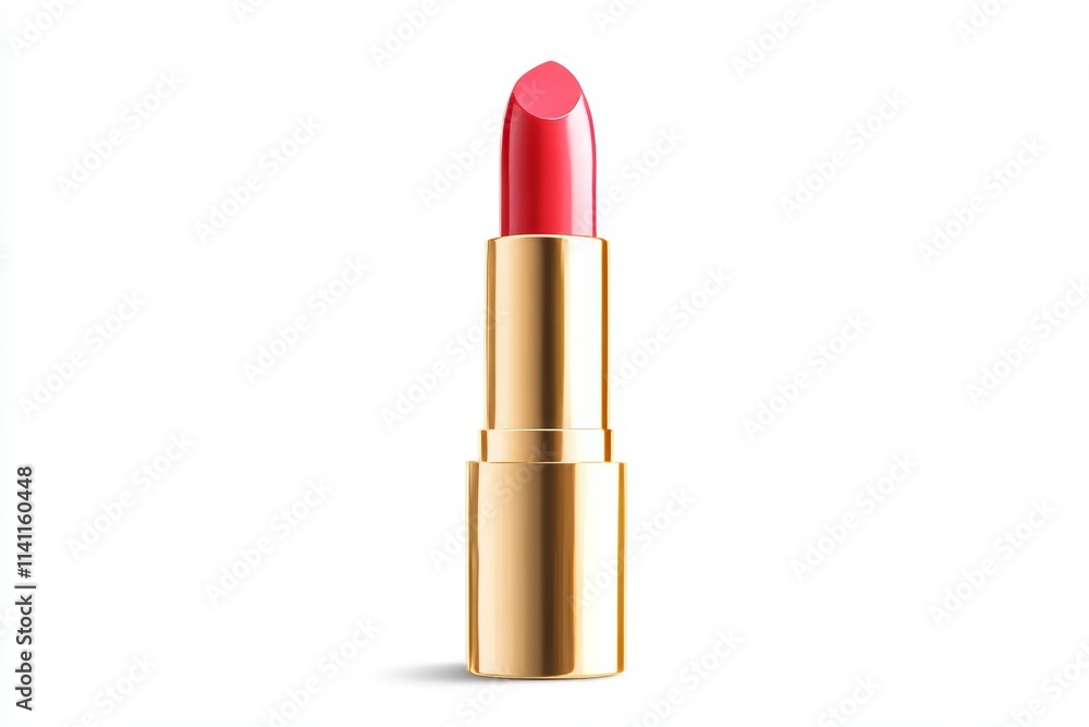 Elegant red lipstick with golden tube on white background Elegant red lipstick with golden tube on white background