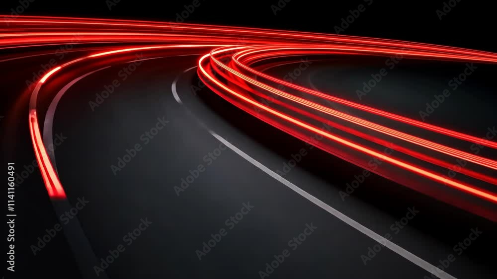 Long exposure capture of red light trails on a winding road at night Long exposure capture of red light trails on a winding road at night