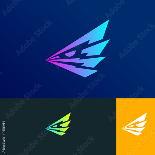 thunder eagle eye logo concept, combination between eagle eye, wing, and thunder