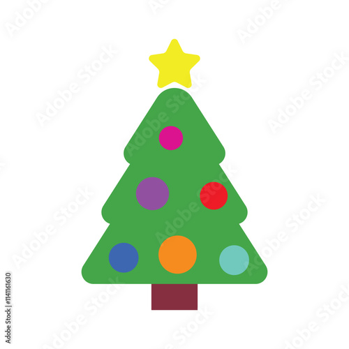 Christmas tree icon, simple flat style, isolated on transparent background