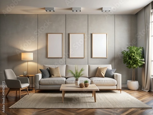 Wallpaper Mural Elevate your living room with this six-piece blank canvas oil painting set. Modern home interior design mockup. Torontodigital.ca