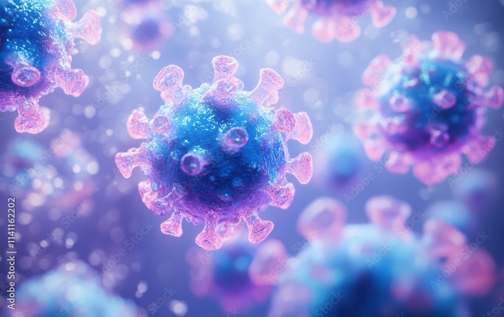 Surreal Representation of Viruses in Microscopic View with Lymphocytes and Immune System Detail Surreal Representation of Viruses in Microscopic View with Lymphocytes and Immune System Detail