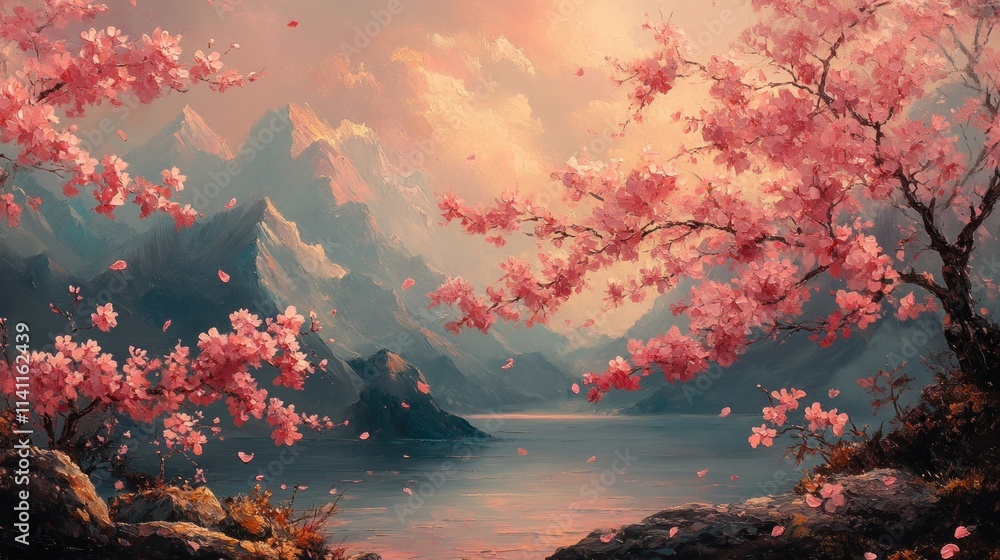 Cherry Blossom Spring Background Hanami Pink Flower Decoration Illustration Cherry Blossom Spring Background Hanami Pink Flower Decoration Illustration