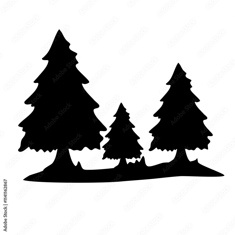 Fototapeta premium Hand drawn fir tree silhouette collection vector 