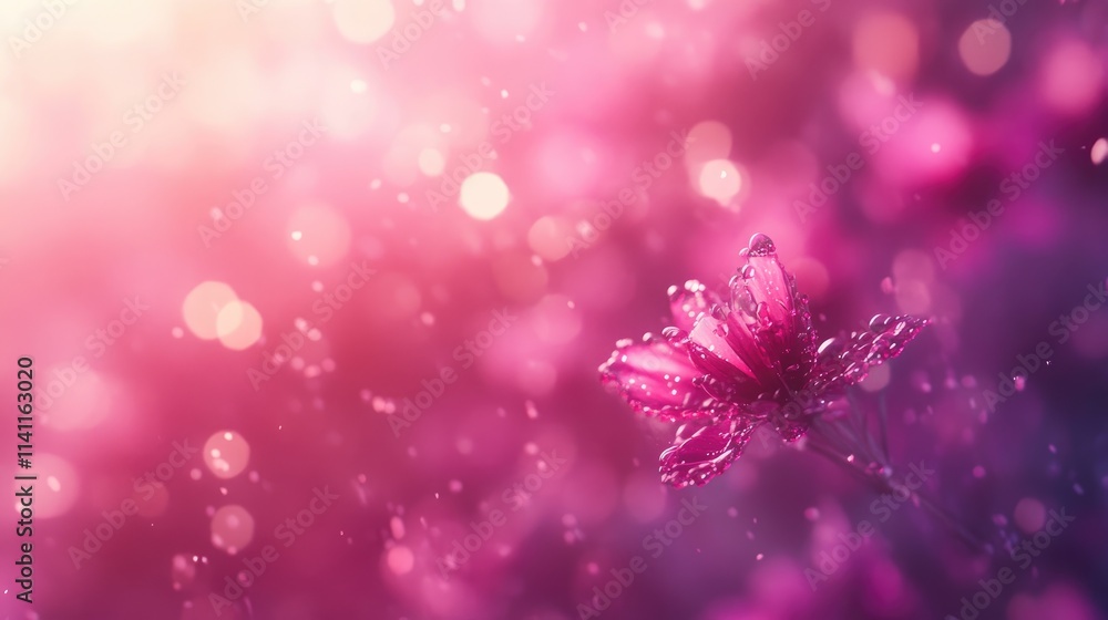 Delicate Pink Flower with Water Drops and Soft Bokeh Background Delicate Pink Flower with Water Drops and Soft Bokeh Background