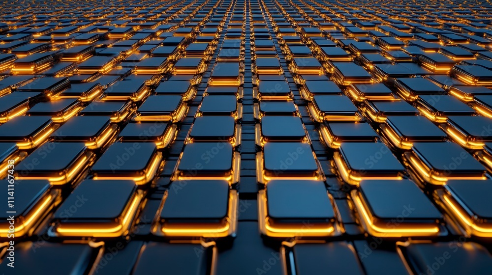 custom made wallpaper toronto digitalA visually striking pattern of interlocking squares with a glossy finish, illuminated by a warm orange glow, creating a modern, digital aesthetic.