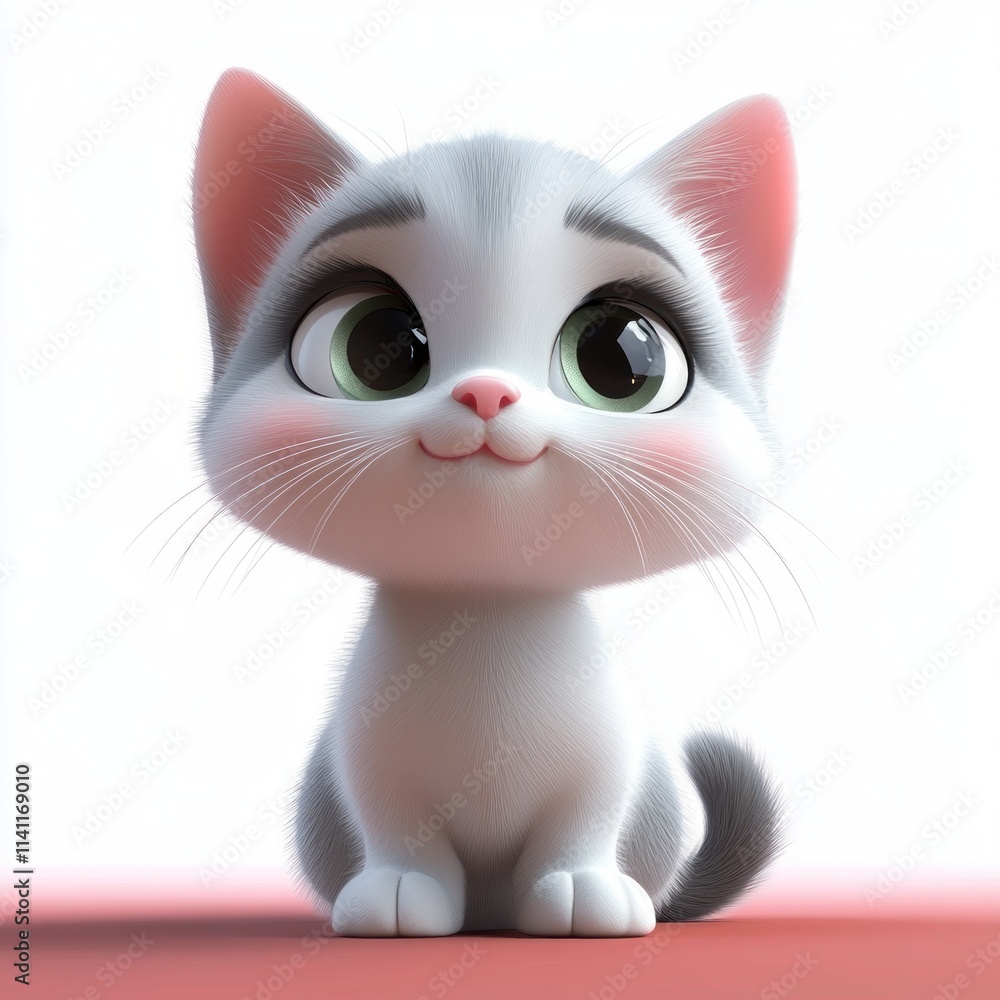Fototapeta premium Cute Cartoon Cat 3D Soft Pastel Animation Playful Expression Bright Lighting