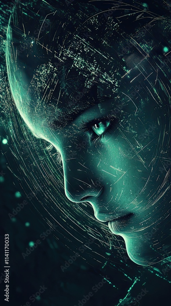 Digital Abstract Portrait of a Woman in Teal Digital Abstract Portrait of a Woman in Teal