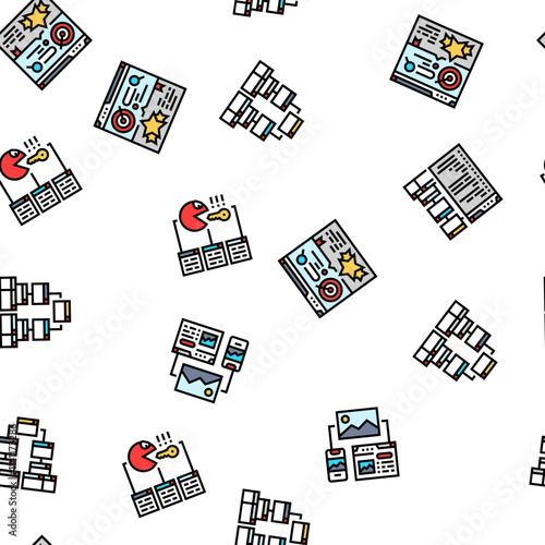 seo market rank search vector seamless pattern thin line illustration