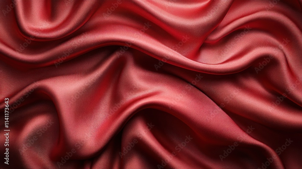 Fototapeta premium Luxurious Red Silk Velvet Fabric Close-Up with Intricate Texture and Folds