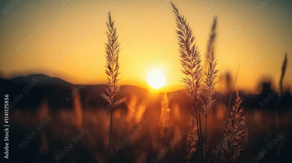 A macro shot of wild grass in the mountains at sunset, with a shallow depth of field and a vintage filter, evoking the beauty of a summer evening in nature. A macro shot of wild grass in the mountains at sunset, with a shallow depth of field and a vintage filter, evoking the beauty of a summer evening in nature.