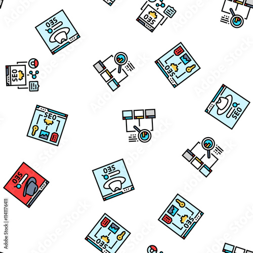 seo technical audit vector seamless pattern thin line illustration