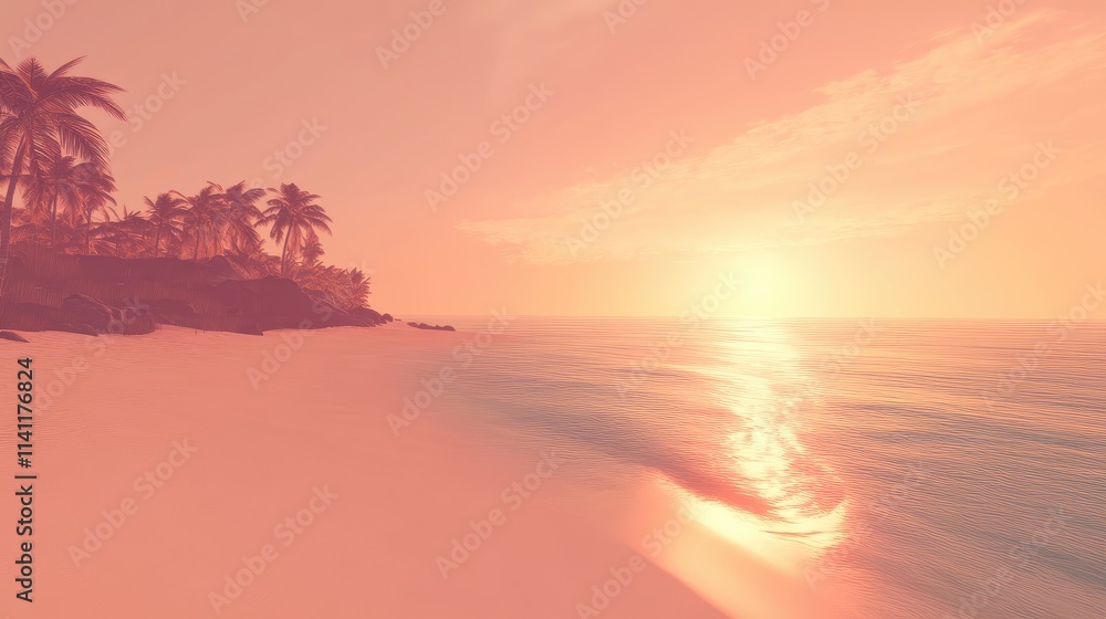 Fototapeta premium Tranquil Sunset Over Serene Beach with Gentle Ocean Waves